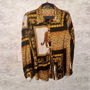 Leopard Baroque Print Button-Up Shirt